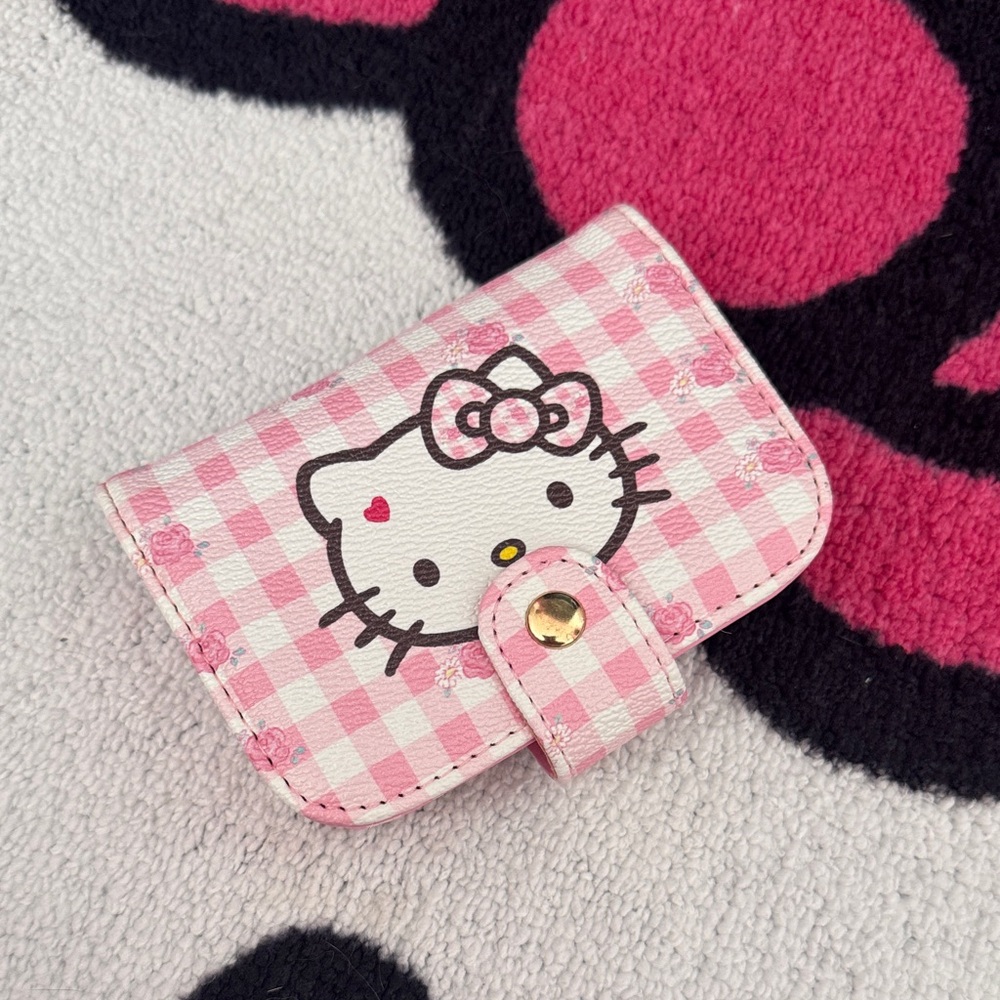 Sanrio Hello Kitty Pink Gingham Card Case with Bow Graphic